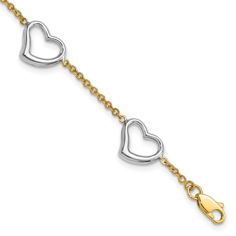 7 Zoll 14K Bicolor Herz Armband