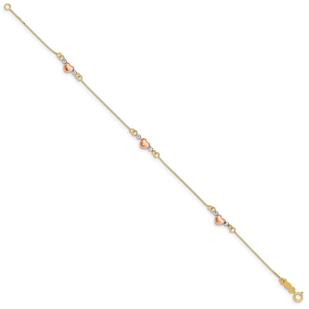 7.25 Zoll 14K Tricolor Gewölbt Herz Armband
