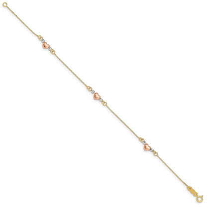 7.25 Zoll 14K Tricolor Gewölbt Herz Armband