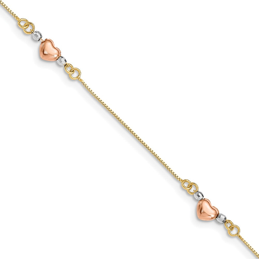 7.25 Zoll 14K Tricolor Gewölbt Herz Armband