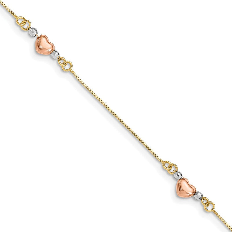 7.25 Zoll 14K Tricolor Gewölbt Herz Armband