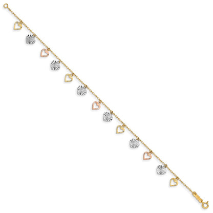 7.25 Zoll 14K Tricolor Herz Armband