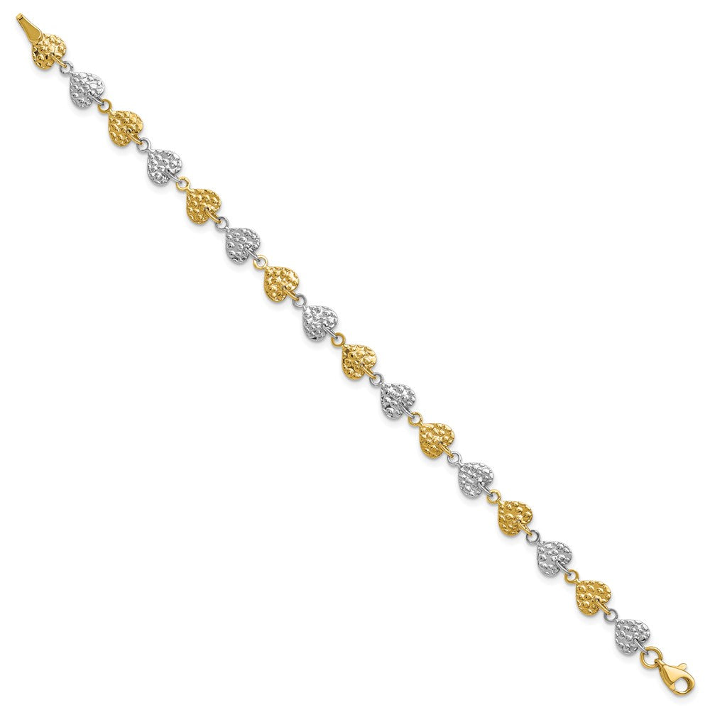 7 Zoll 14K Bicolor Gehämmert Herzen Armband