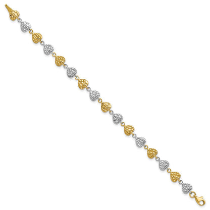 7 Zoll 14K Bicolor Gehämmert Herzen Armband