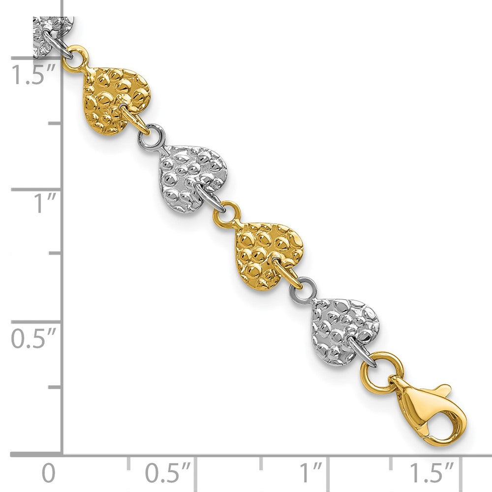 7 Zoll 14K Bicolor Gehämmert Herzen Armband