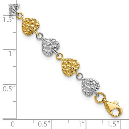 7 Zoll 14K Bicolor Gehämmert Herzen Armband