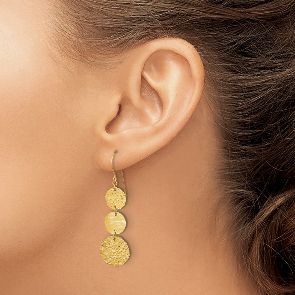 14K Gelbgold 3-tier Kreis Tropfen Hängend Ohrring