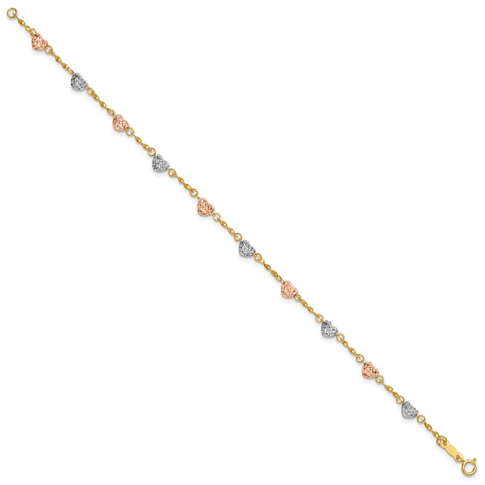 7 Zoll 14K Tricolor Diamantiert Puff Herz Armband