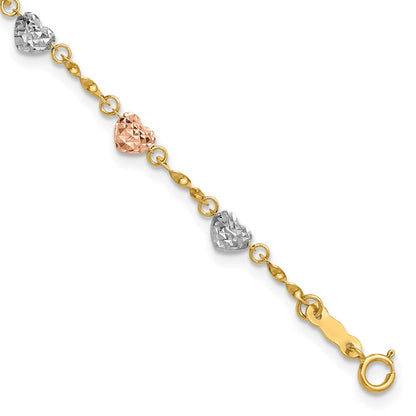 7 Zoll 14K Tricolor Diamantiert Puff Herz Armband