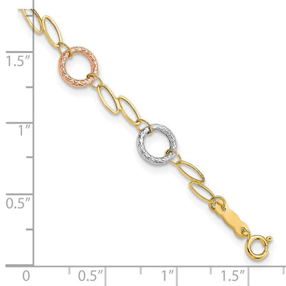 7.25 Zoll 14K Tricolor Kreise Armband