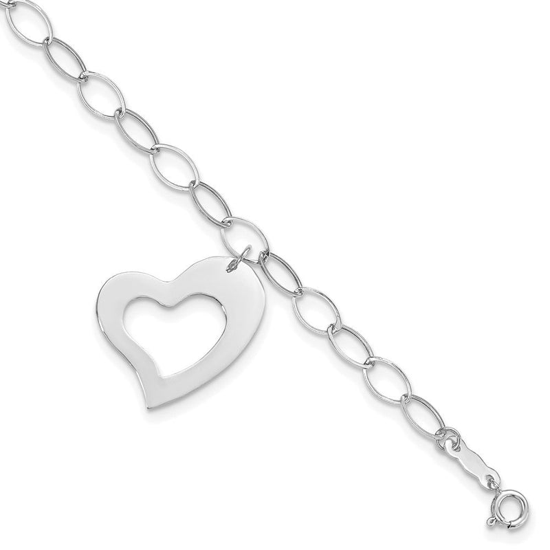 7.25 Zoll 14K Weißgold Hängend Herz Armband