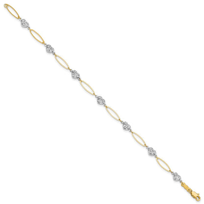 7.25 Zoll 14K Bicolor Puff Herz & Flach Oval Armband