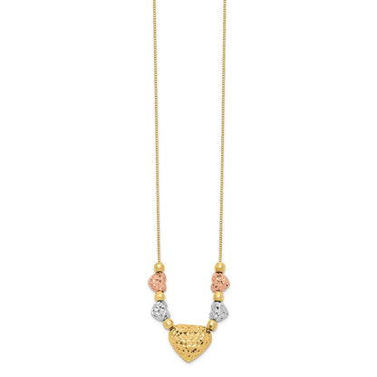 14K Tricolor Puff & Flach Herzen Halskette
