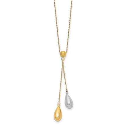14K Bicolor Gelb und Weißgold Tropfen Puff Lariat Halskette
