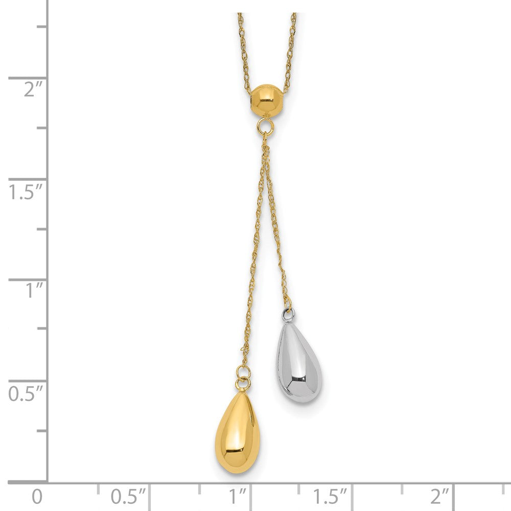 14K Bicolor Gelb und Weißgold Tropfen Puff Lariat Halskette