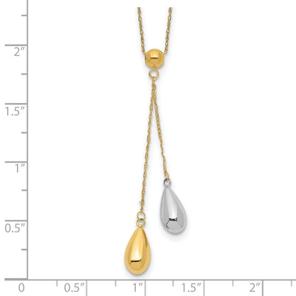 14K Bicolor Gelb und Weißgold Tropfen Puff Lariat Halskette