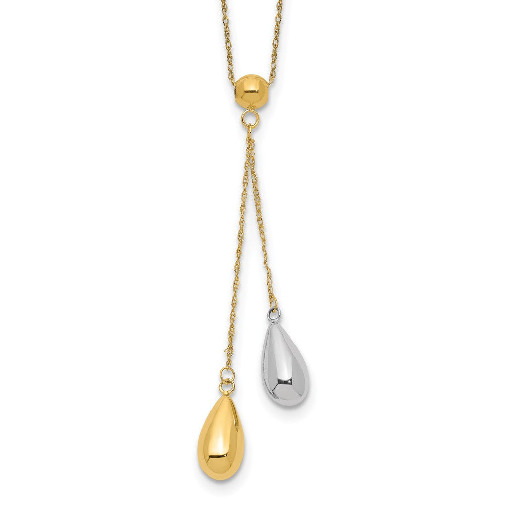 14K Bicolor Gelb und Weißgold Tropfen Puff Lariat Halskette