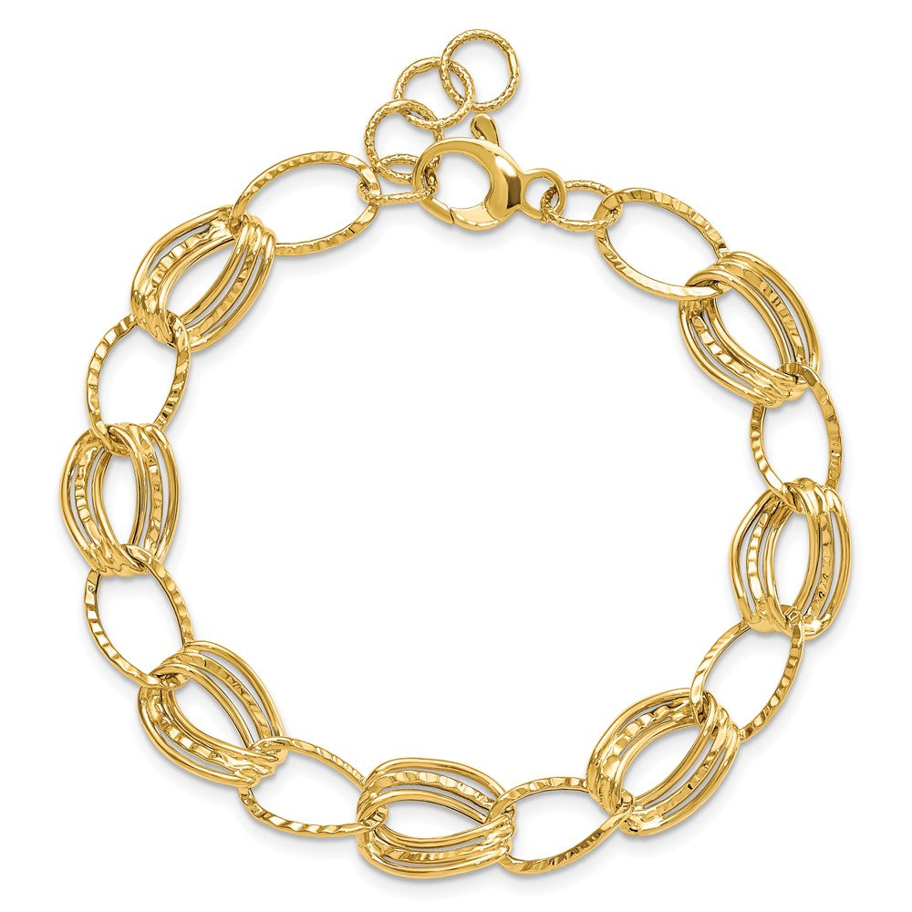 14K Gelbgold Poliert und Strukturiert Hohl mit Verlängerung. Gliederarmband