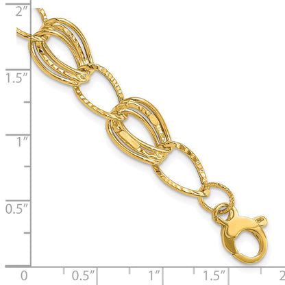 14K Gelbgold Poliert und Strukturiert Hohl mit Verlängerung. Gliederarmband