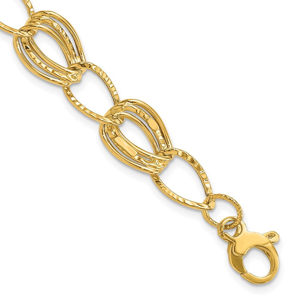 14K Gelbgold Poliert und Strukturiert Hohl mit Verlängerung. Gliederarmband