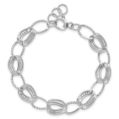 14K Weißgold Poliert und Strukturiert Hohl mit Verlängerung. Gliederarmband