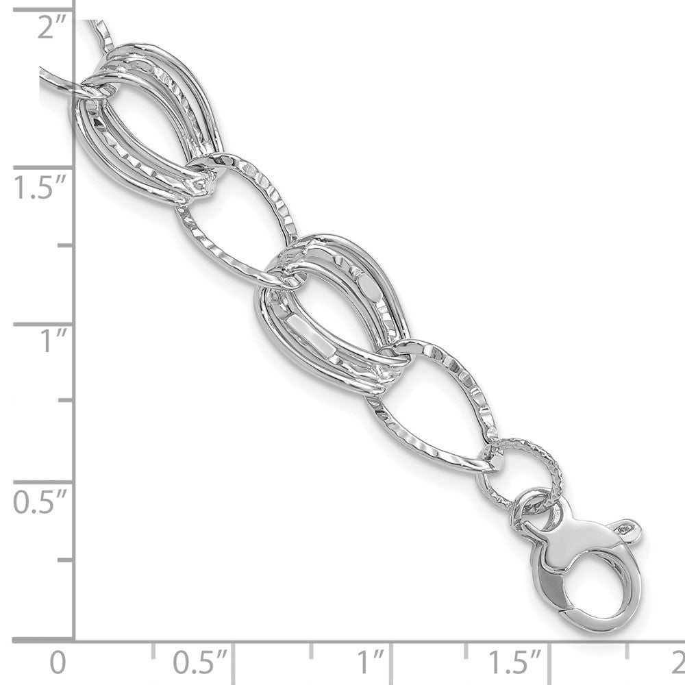 14K Weißgold Poliert und Strukturiert Hohl mit Verlängerung. Gliederarmband