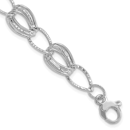 14K Weißgold Poliert und Strukturiert Hohl mit Verlängerung. Gliederarmband