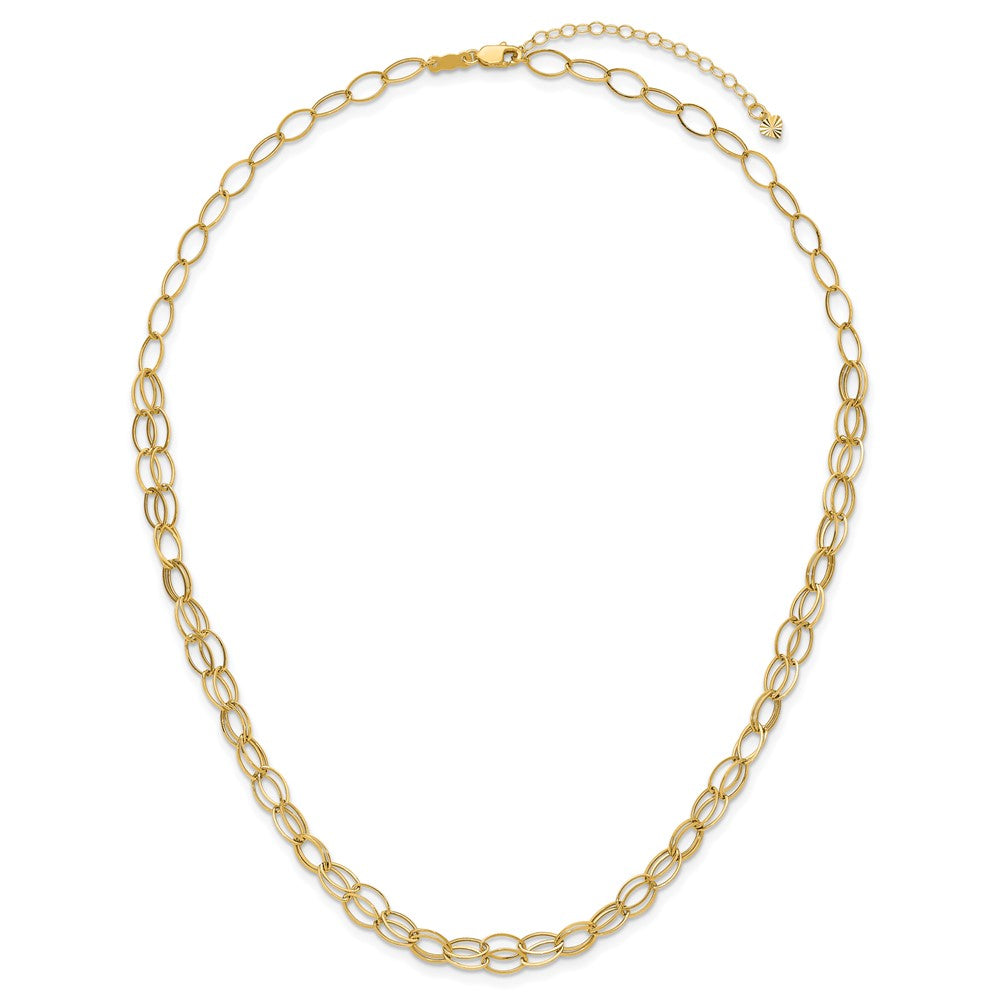 14K Gelbgold Doppelt Strang Oval Knöpfe mit 2 Zoll Verlängerung Halskette