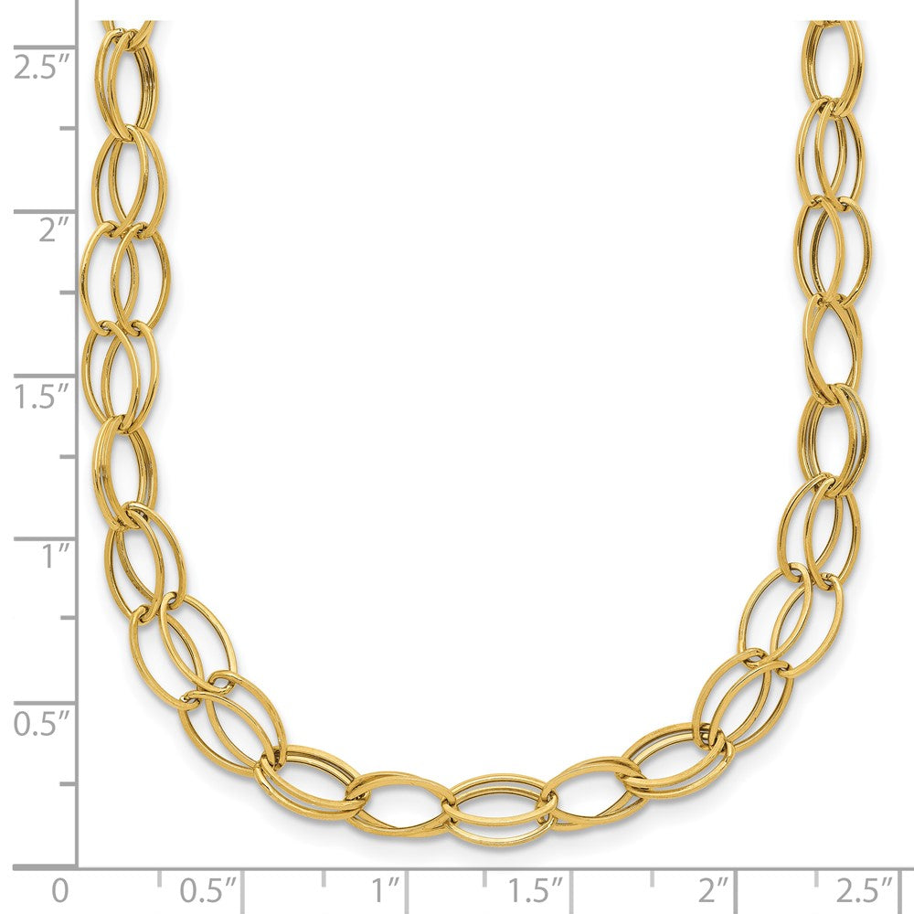14K Gelbgold Doppelt Strang Oval Knöpfe mit 2 Zoll Verlängerung Halskette