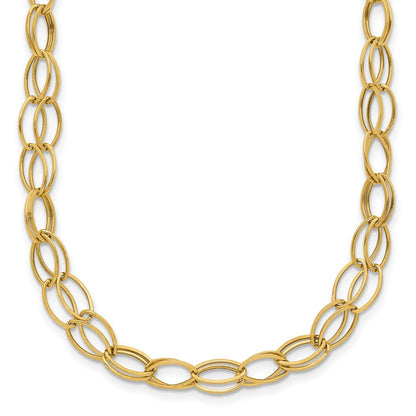 14K Gelbgold Doppelt Strang Oval Knöpfe mit 2 Zoll Verlängerung Halskette