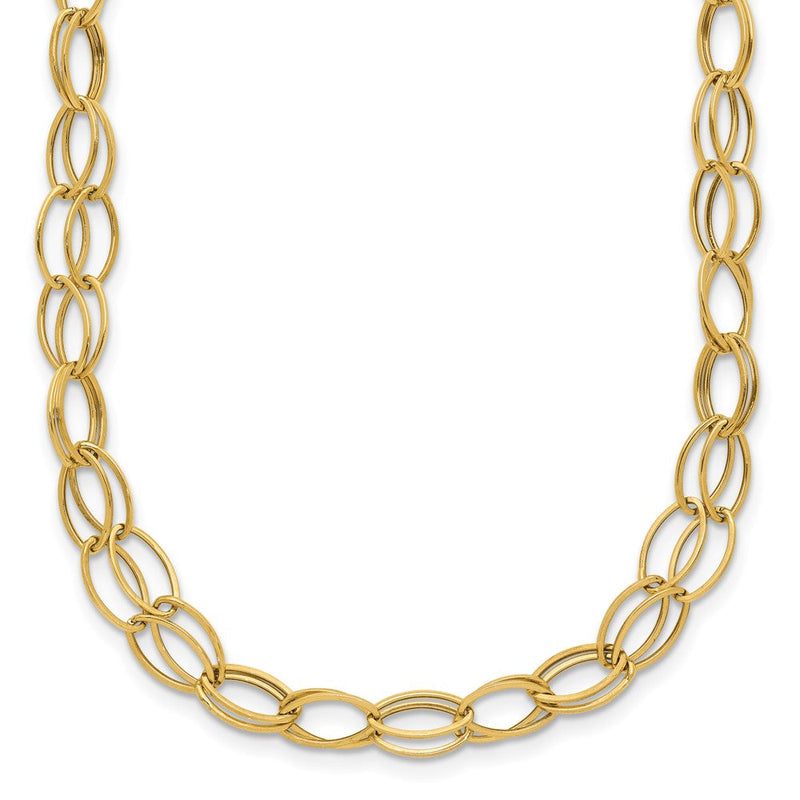 14K Gelbgold Doppelt Strang Oval Knöpfe mit 2 Zoll Verlängerung Halskette