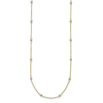 14K Bicolor Ropa Mirror Perle mit 2 Zoll Verlängerung Halskette