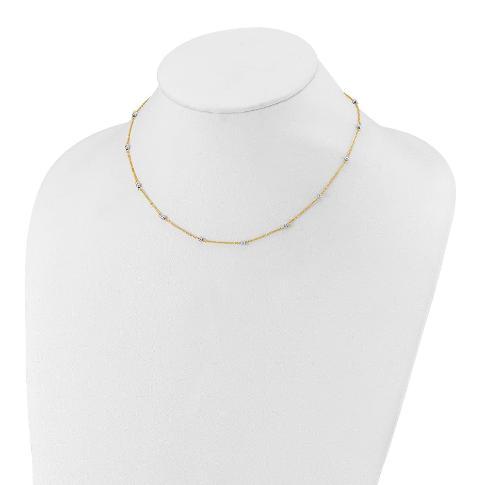 14K Bicolor Ropa Mirror Perle mit 2 Zoll Verlängerung Halskette