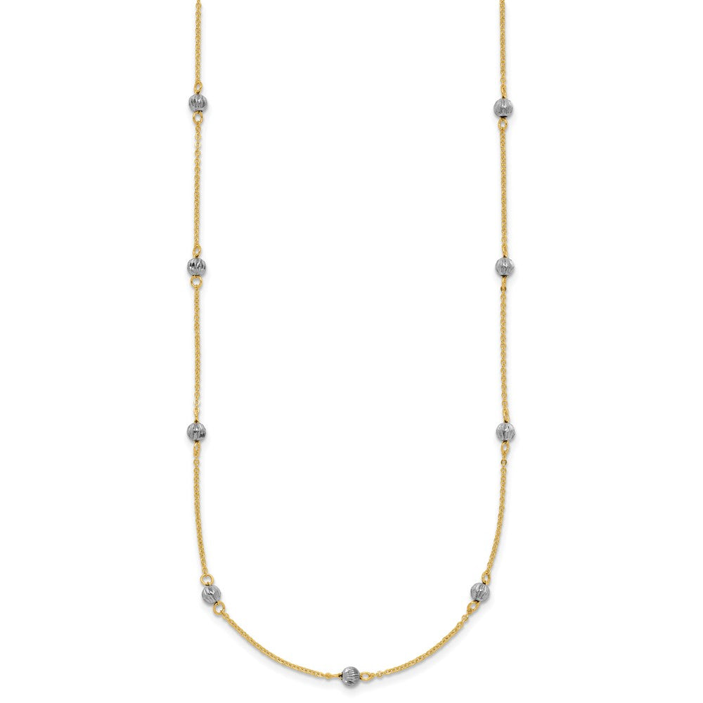 14K Bicolor Diamantiert Perlen mit 2 Zoll Verlängerung Halskette