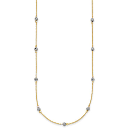 14K Bicolor Diamantiert Perlen mit 2 Zoll Verlängerung Halskette