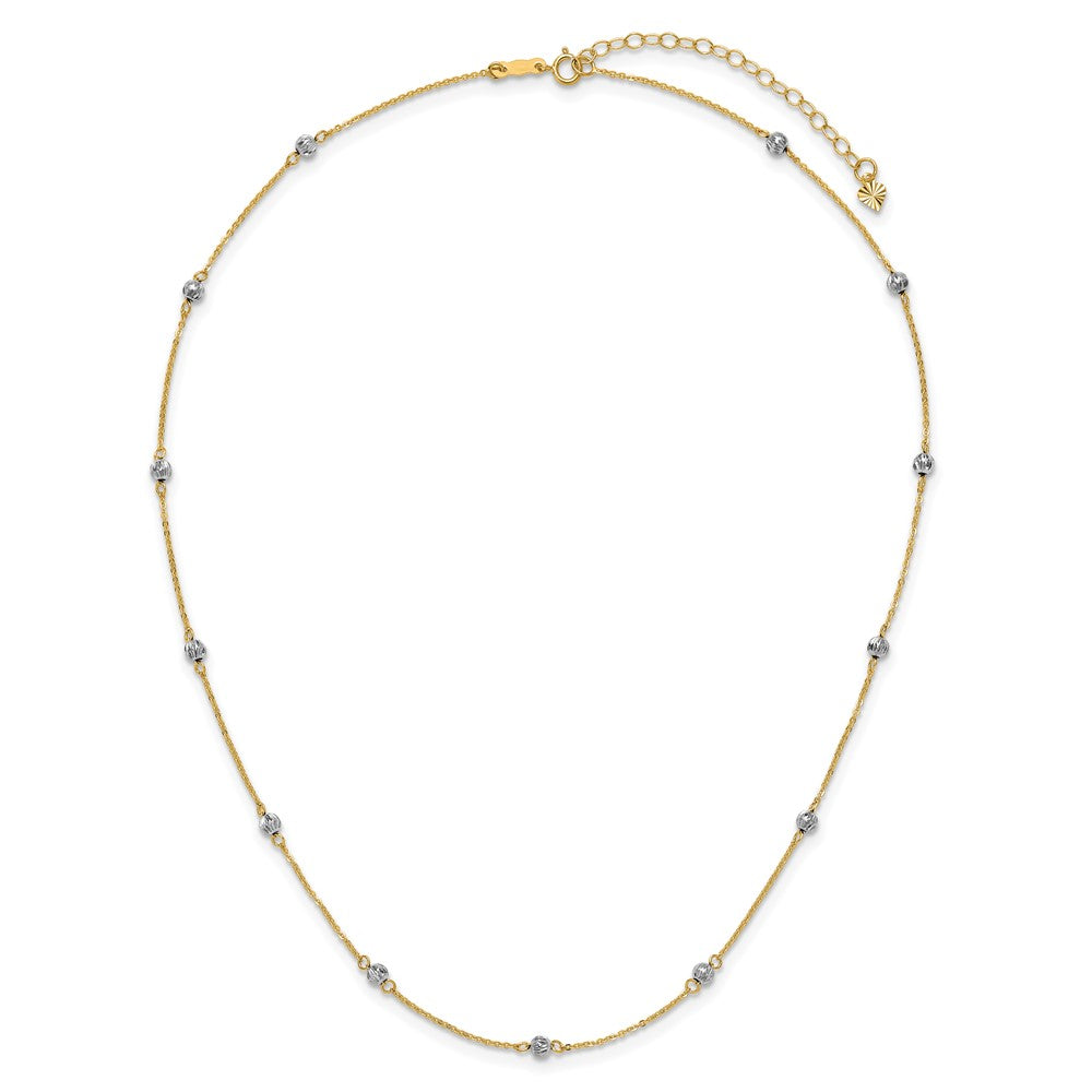 14K Bicolor Diamantiert Perlen mit 2 Zoll Verlängerung Halskette
