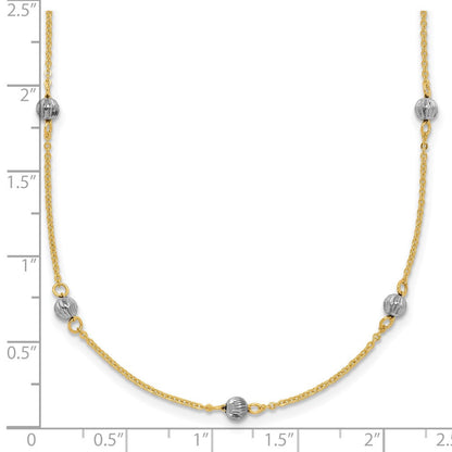 14K Bicolor Diamantiert Perlen mit 2 Zoll Verlängerung Halskette