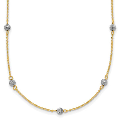14K Bicolor Diamantiert Perlen mit 2 Zoll Verlängerung Halskette
