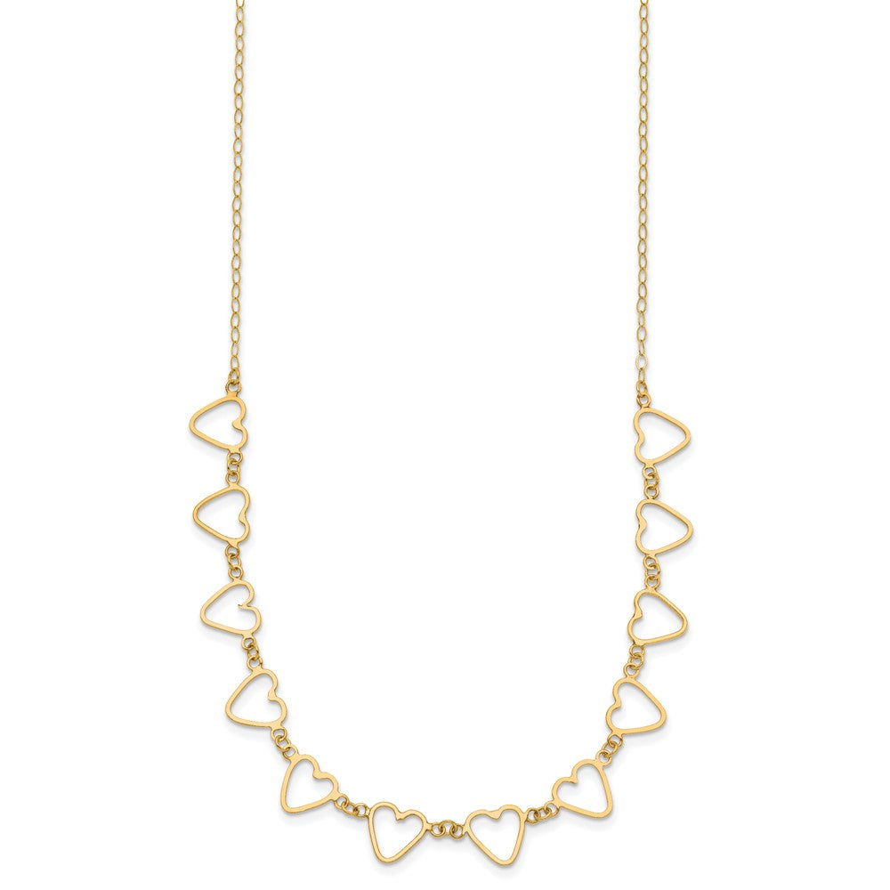 14K Gelbgold Oval Ankerkette mit Offen Flach Herzen 16 Zoll mit 2 Zoll Verlängerung Halskette
