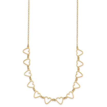 14K Gelbgold Oval Ankerkette mit Offen Flach Herzen 16 Zoll mit 2 Zoll Verlängerung Halskette