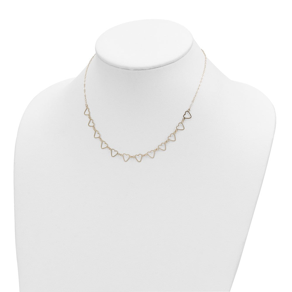 14K Gelbgold Oval Ankerkette mit Offen Flach Herzen 16 Zoll mit 2 Zoll Verlängerung Halskette