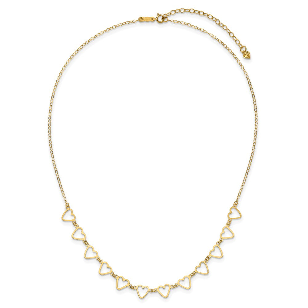14K Gelbgold Oval Ankerkette mit Offen Flach Herzen 16 Zoll mit 2 Zoll Verlängerung Halskette