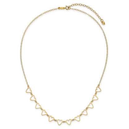 14K Gelbgold Oval Ankerkette mit Offen Flach Herzen 16 Zoll mit 2 Zoll Verlängerung Halskette