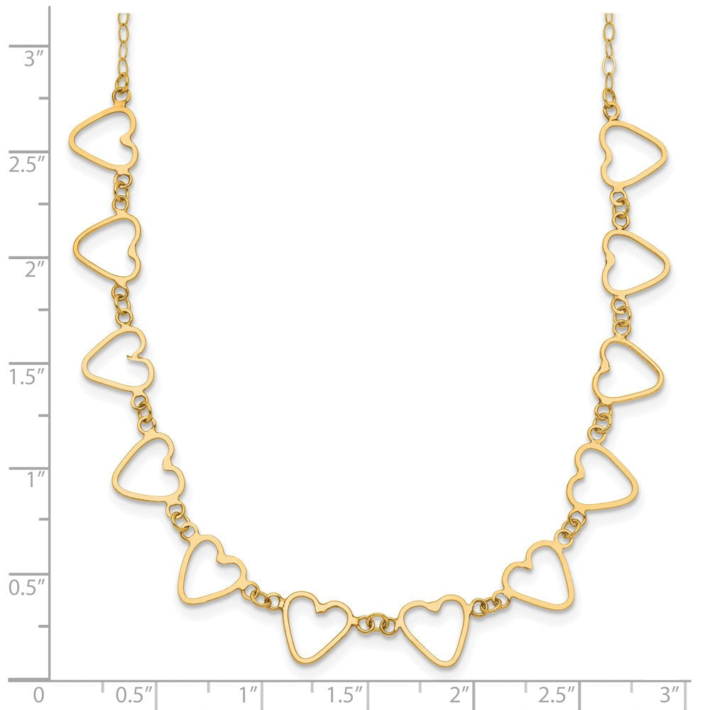 14K Gelbgold Oval Ankerkette mit Offen Flach Herzen 16 Zoll mit 2 Zoll Verlängerung Halskette