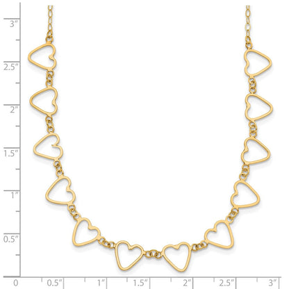 14K Gelbgold Oval Ankerkette mit Offen Flach Herzen 16 Zoll mit 2 Zoll Verlängerung Halskette