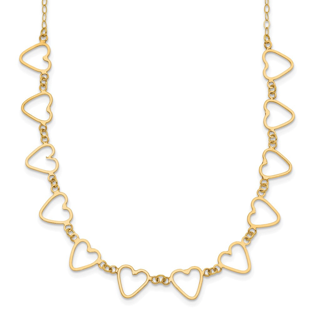 14K Gelbgold Oval Ankerkette mit Offen Flach Herzen 16 Zoll mit 2 Zoll Verlängerung Halskette