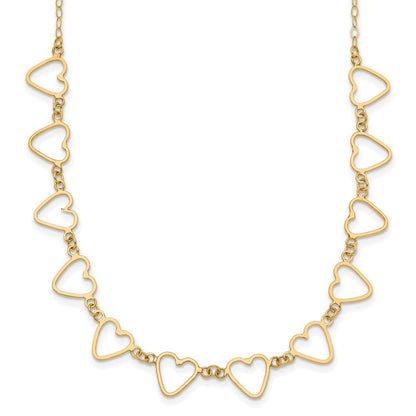 14K Gelbgold Oval Ankerkette mit Offen Flach Herzen 16 Zoll mit 2 Zoll Verlängerung Halskette