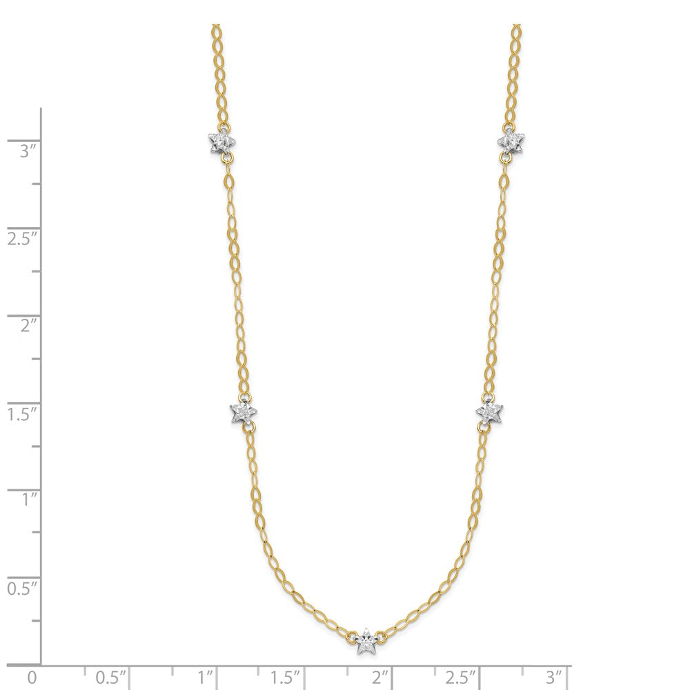 16.00 Zoll 14K Bicolor Oval Kette Diamantiert Sterne mit 2 Zoll Verlängerung Halskette