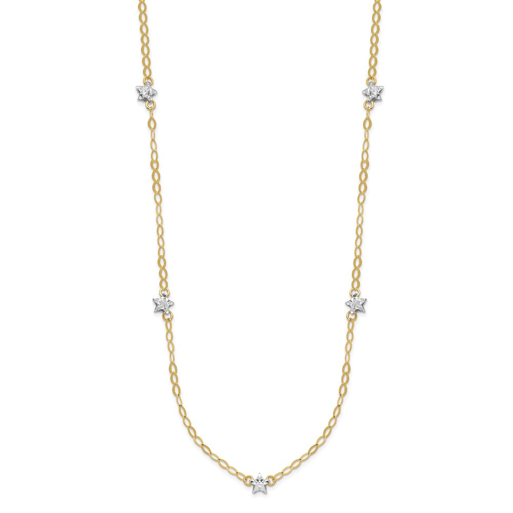 16.00 Zoll 14K Bicolor Oval Kette Diamantiert Sterne mit 2 Zoll Verlängerung Halskette