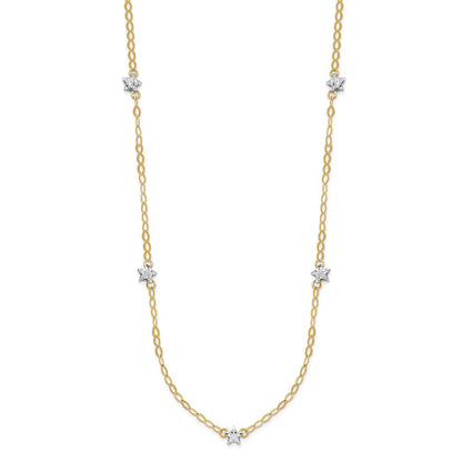 16.00 Zoll 14K Bicolor Oval Kette Diamantiert Sterne mit 2 Zoll Verlängerung Halskette